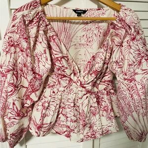 Express Red and White Patterned Blouse